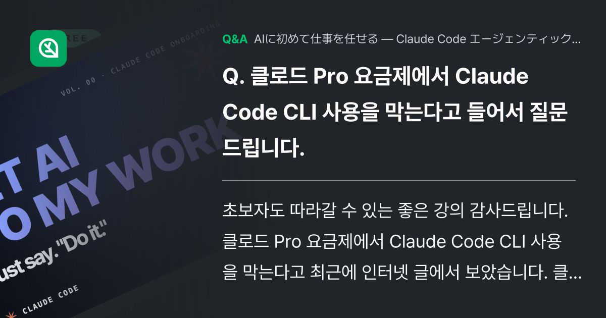 클로드 Pro 요금제에서 Claude Code CLI 사... - Inflearn | コミュニティ Q&A