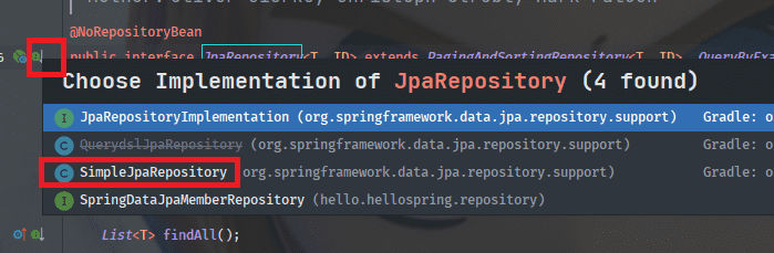 extends JpaRepository<> vs @Repository 질문 - 인프런