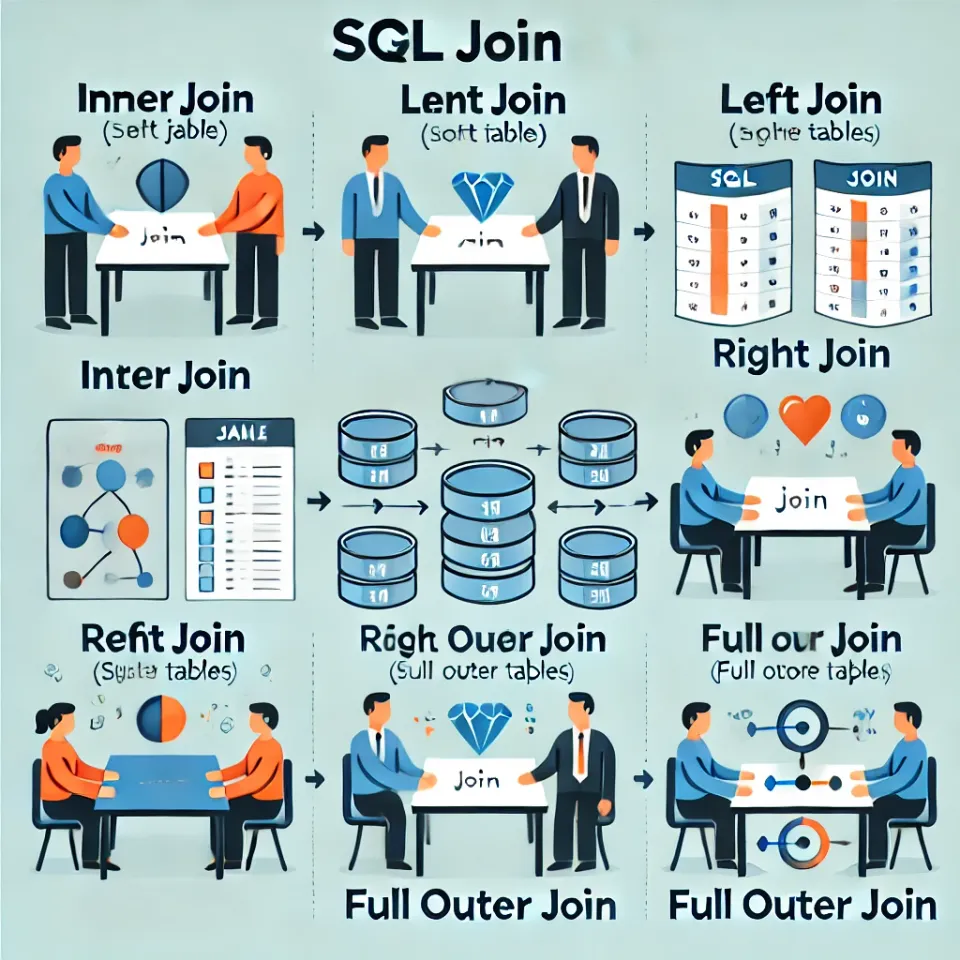 DALL·E 2024-11-30 01.35.00 - An infographic illustrating SQL JOIN operations. Show how different SQL JOIN types like INNER JOIN, LEFT JOIN, RIGHT JOIN, and FULL OUTER JOIN work. R