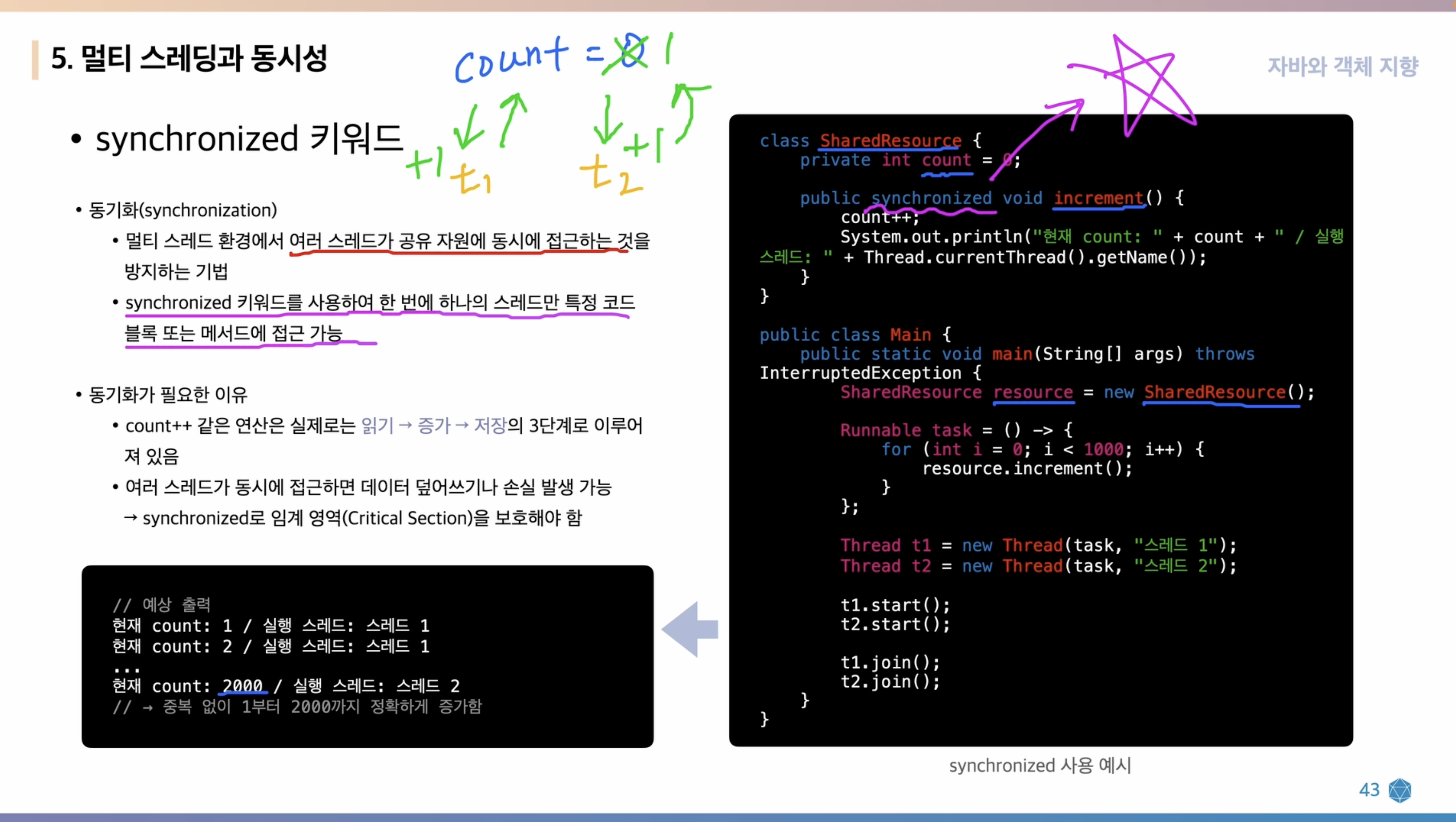 synchronized 키워드 설명 예시