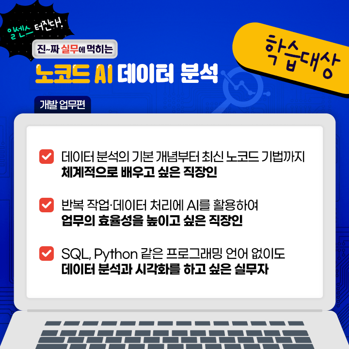 일센스 터진다 – 진짜 실무에 먹히는 노코드 AI 데이터 분석(개발업무편)_학습대상