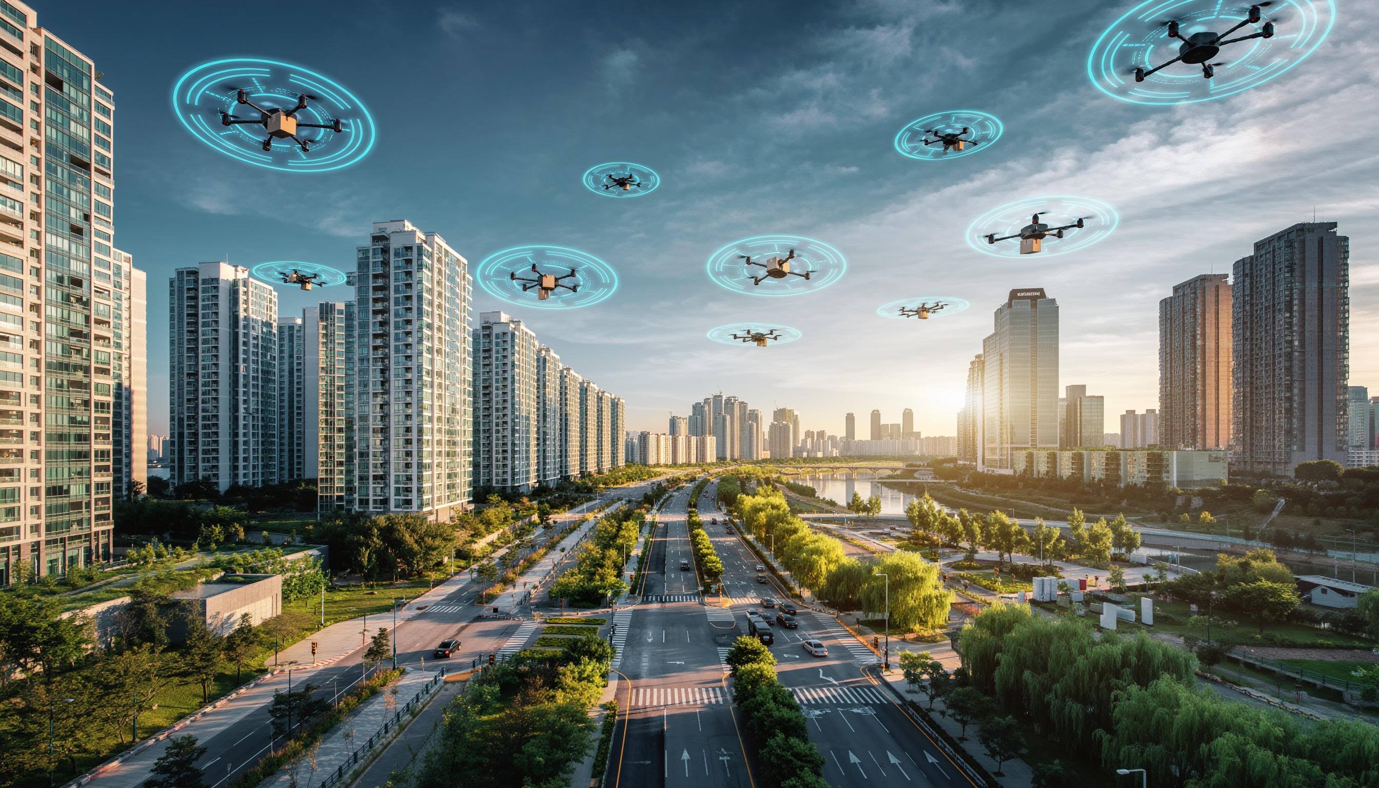 Firefly_대한민국의 미래 도시, 서울을 기반으로 한 초현대적 스마트 시티, 한강을 중심으로 한 미래형 도시 풍경, 고층 유리 빌딩과 친환경 건축물, 옥상 정원과  540396