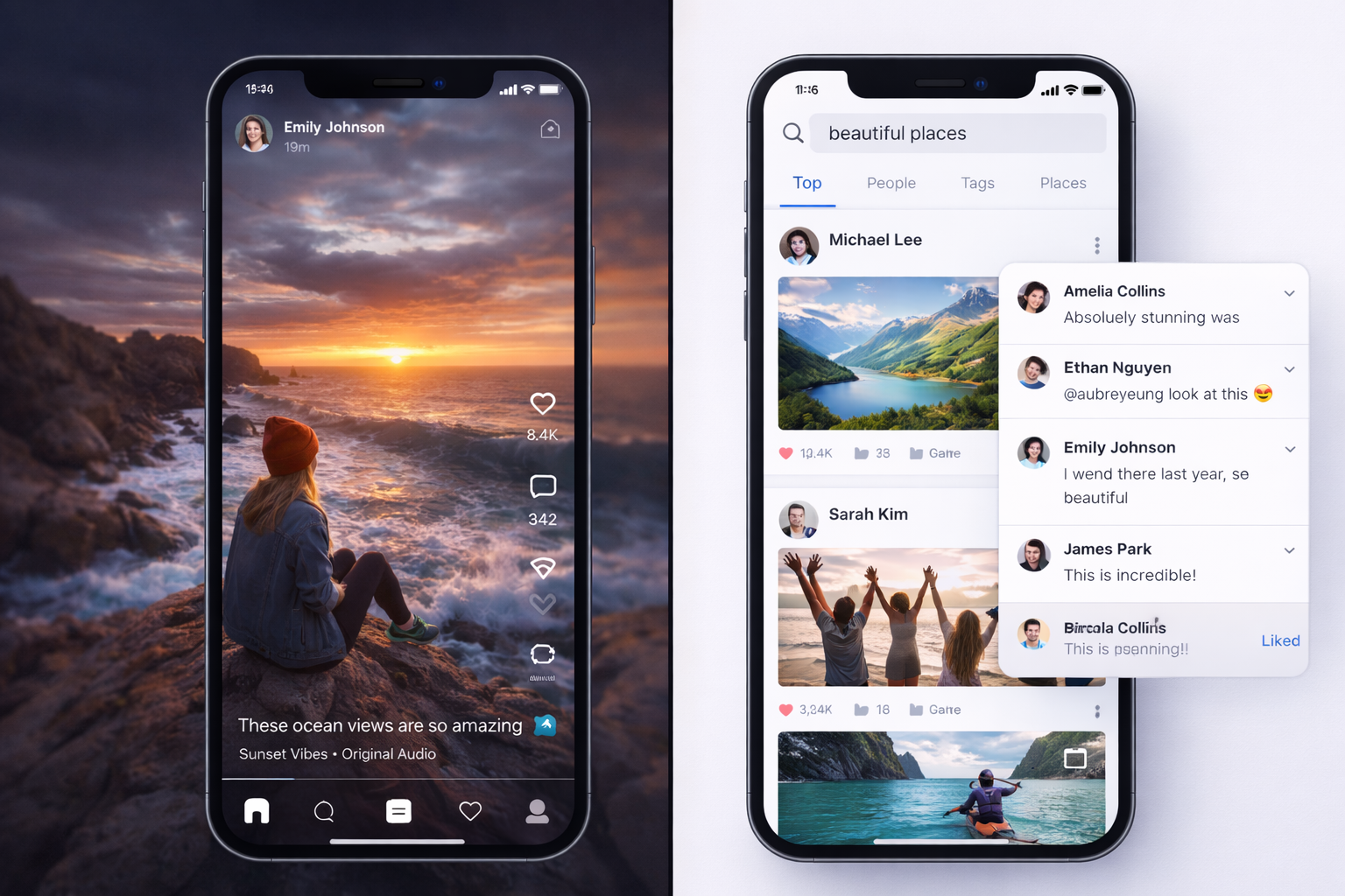 소셜 미디어 앱 화면 미리보기