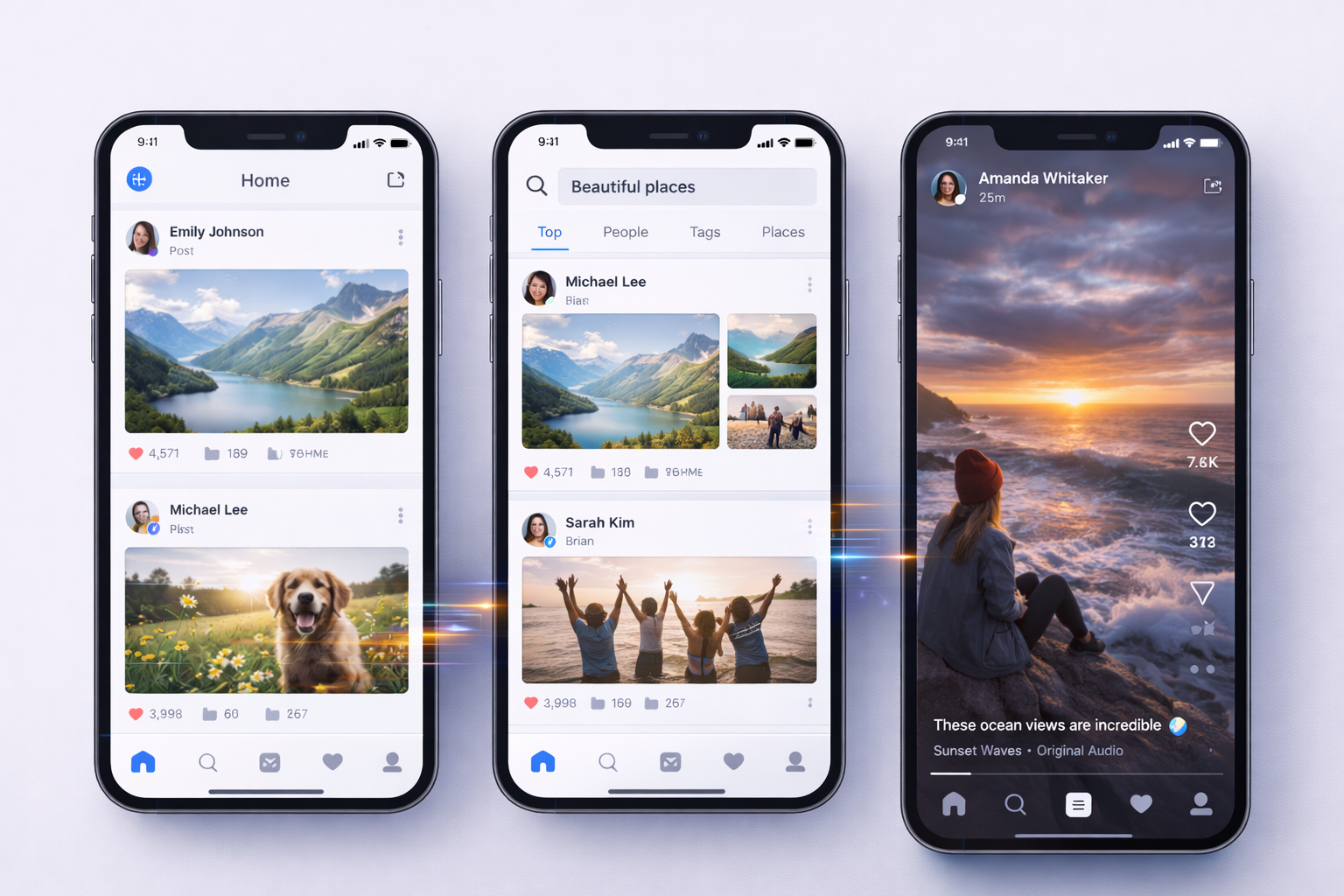 스마트폰 화면의 소셜 미디어 인터페이스