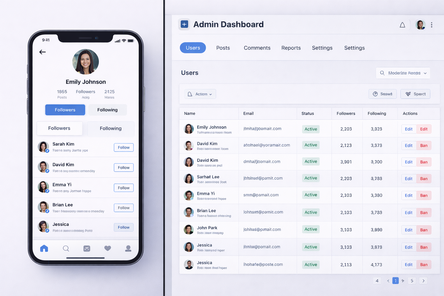 앱 프로필과 관리자 대시보드 비교