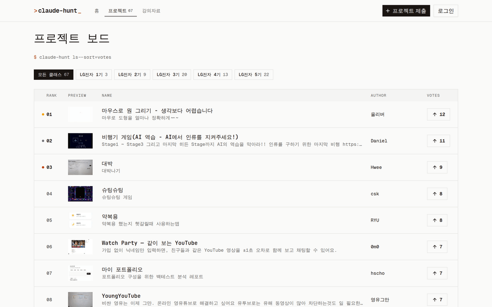 Claude Hunt 프로젝트 보드
