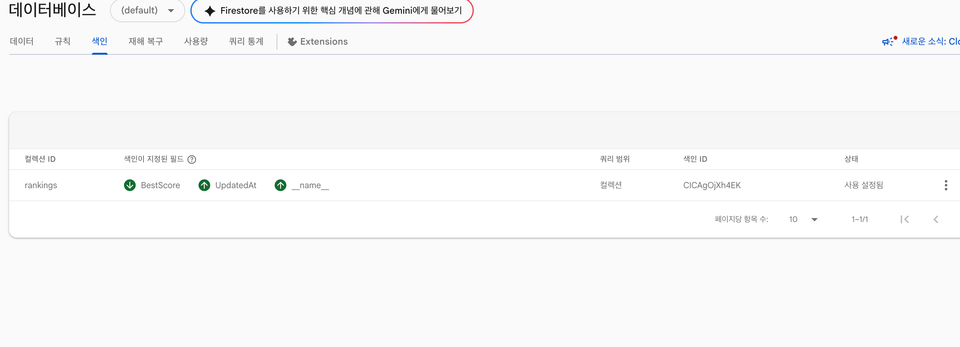 Firestore 색인 콘솔