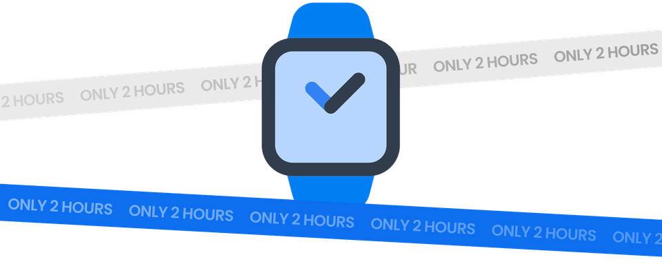 파란 손목시계와 ONLY 2 HOURS 리본