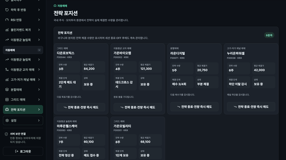매수와 매도를 하나의 전략으로 화면 예시