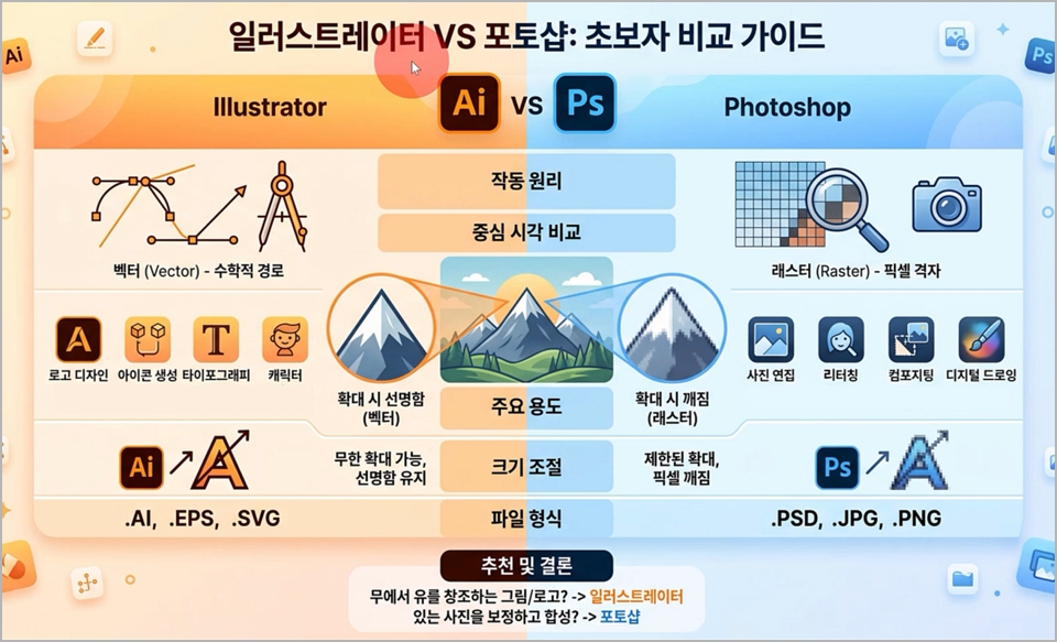 일러스트레이터와 포토샵 비교