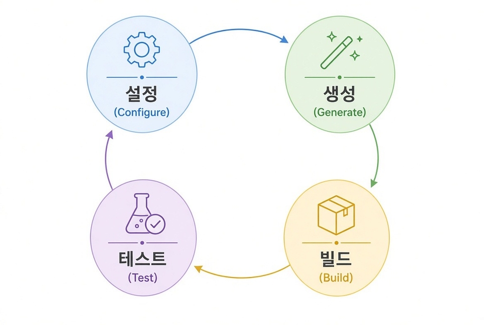 설정(Configure), 생성(Generate), 빌드(Build), 테스트(Test)로 도는 CMake 빌드 흐름