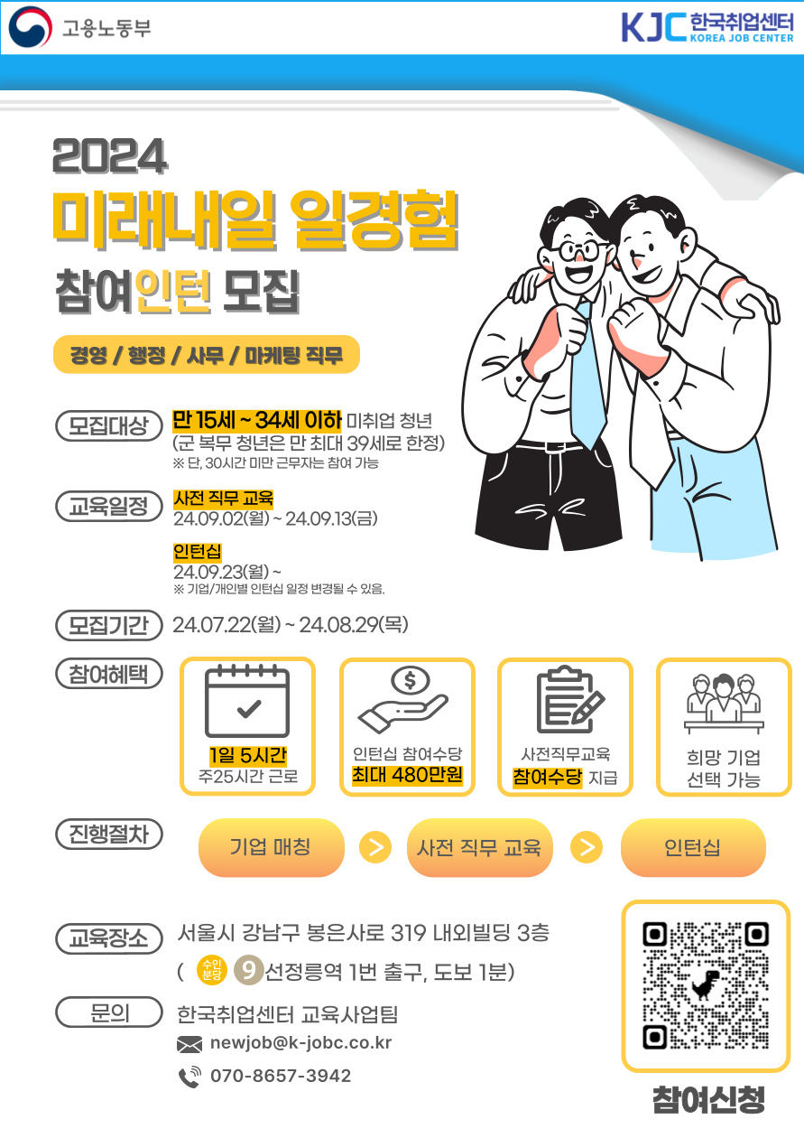 [한국취업센터] 인턴형 경영, 행정, 사무, 마케팅 분야 참여자 모집 포스터.png