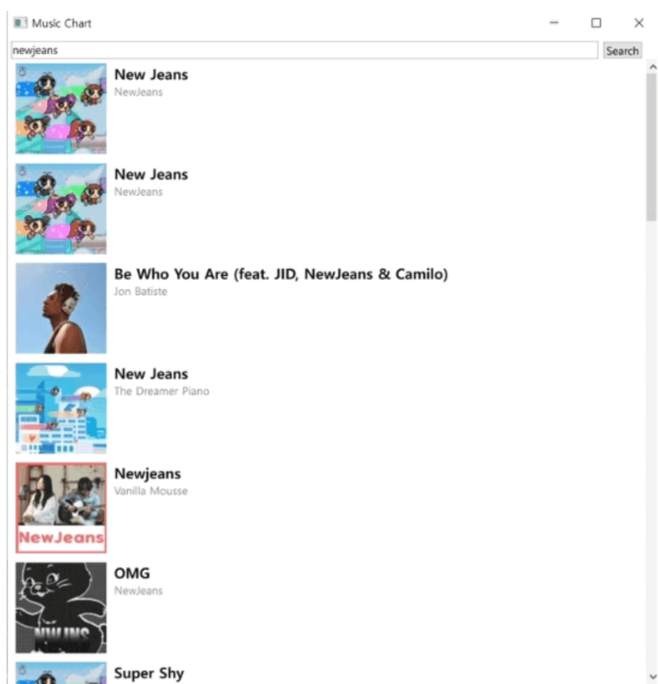 실시간 음악 검색 프로그램